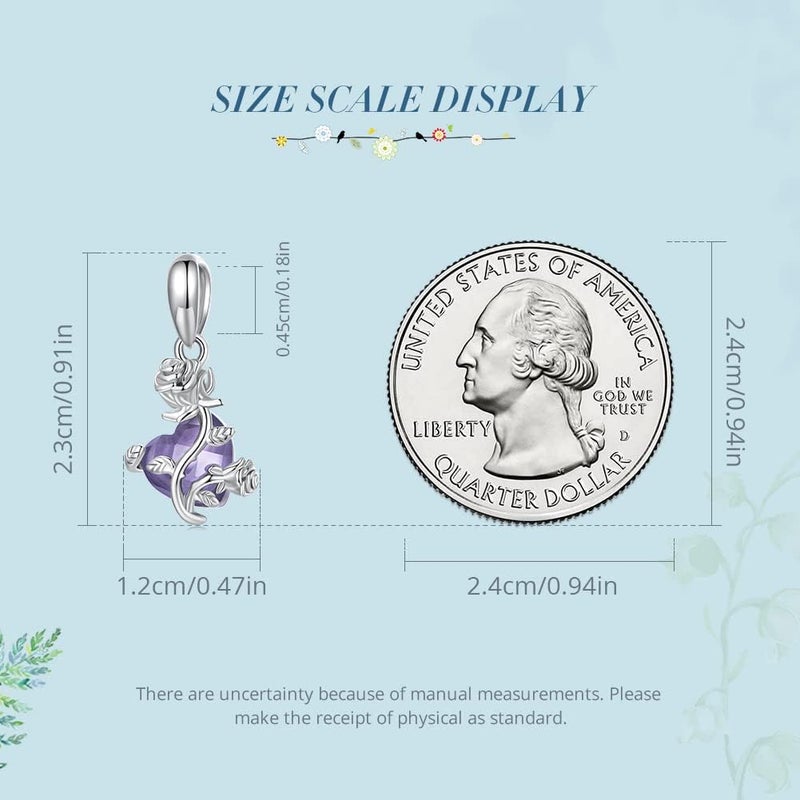 BABAMIA Store Rose Charm Heart Charms for Bracelets 925 Sterling Silver Bead Charm Fits Bracelets and Necklaces Paved with Cubic Zirconia Animal Skull Charm Dainty Halloween Charms Jewelry for Women Girls - Image 5